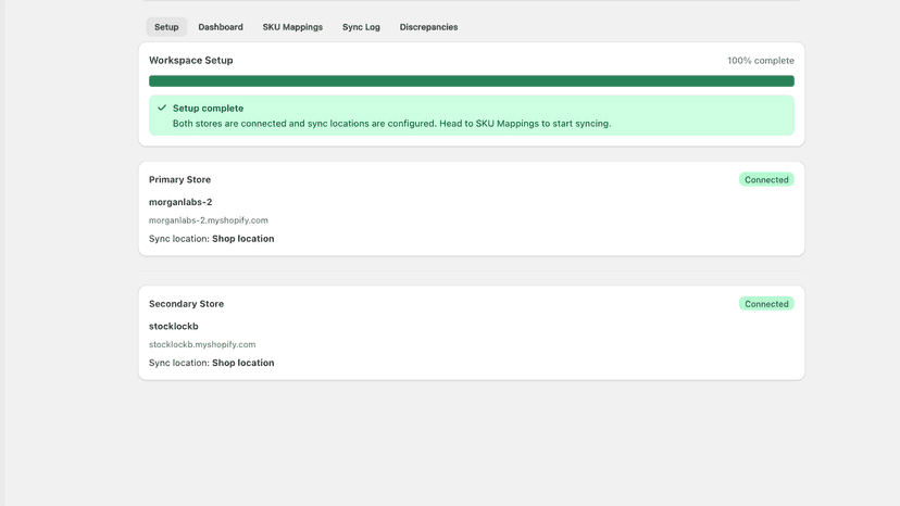 Setup with both stores connected in the dashboard