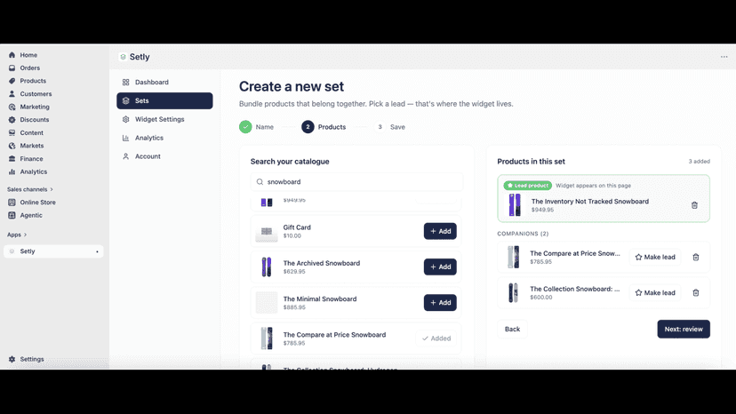 Creating a product set with lead product and companions