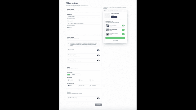 Setly growth plan showing customisation options