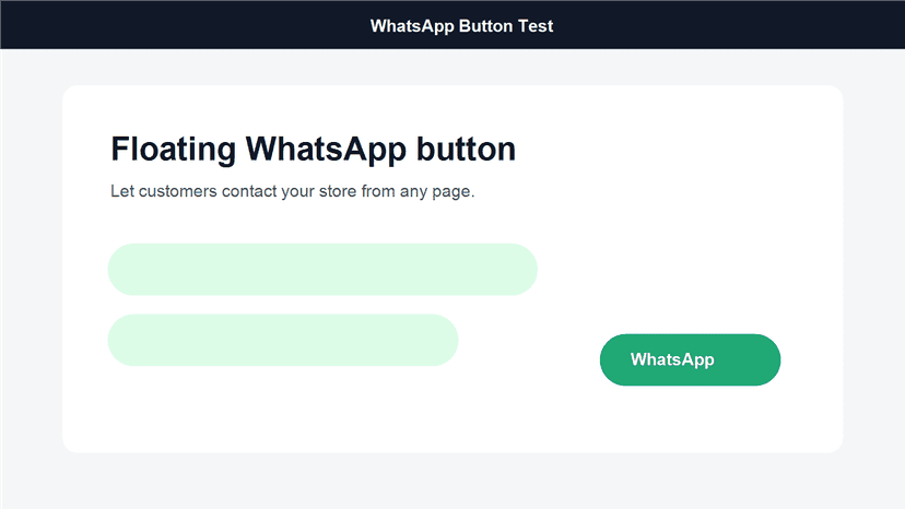 Floating WhatsApp button shown on a Shopify storefront
