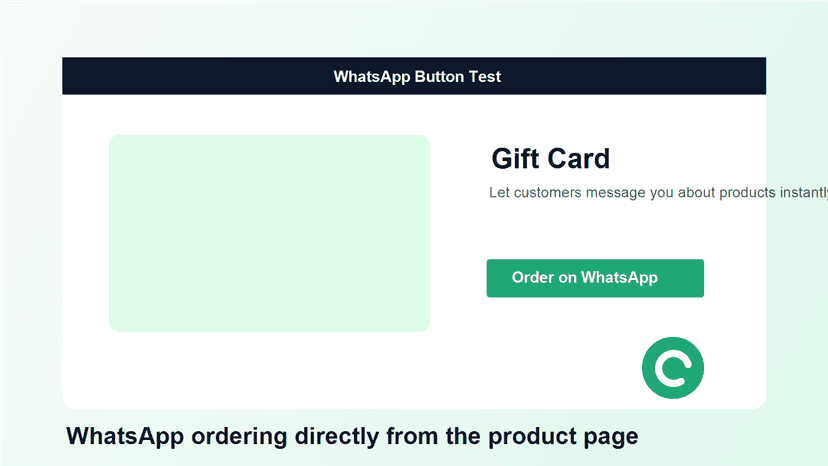 Floating WhatsApp button shown on a Shopify storefront