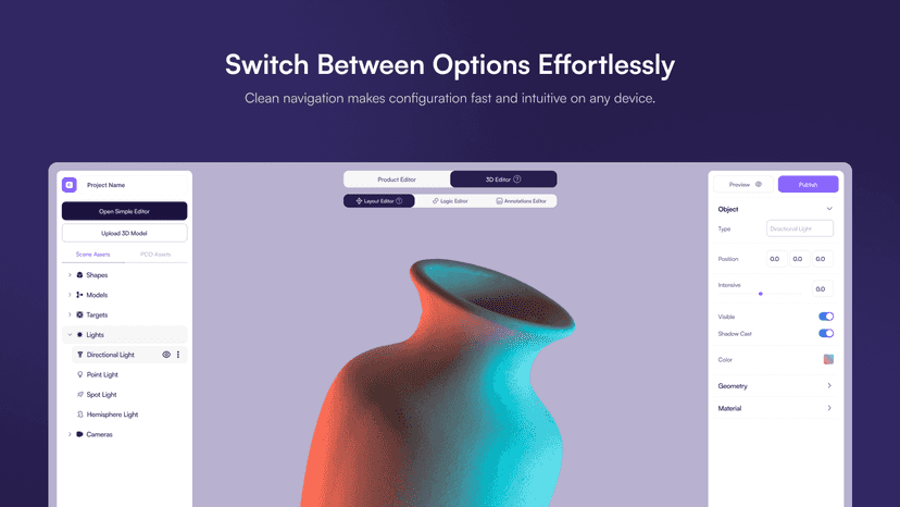 Admin panel with rules for customization and pricing logic