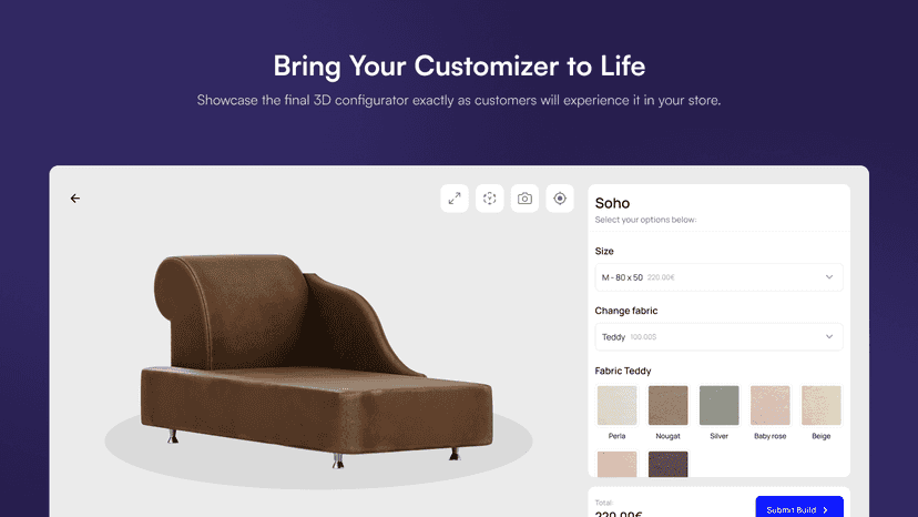 3D configurator embedded in Shopify product page