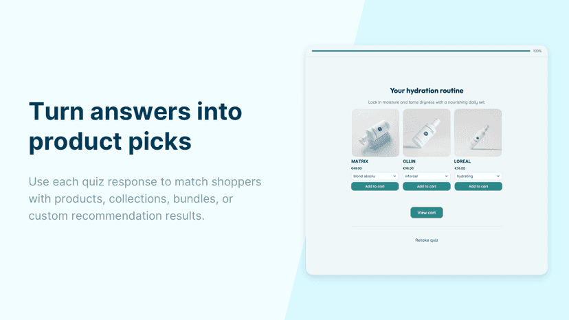 Personalized product recommendations from quiz answers