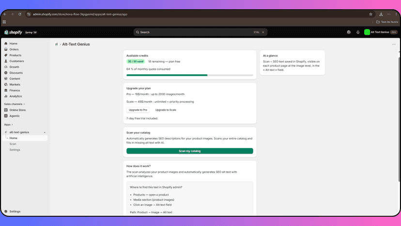 Alt Text Genius dashboard