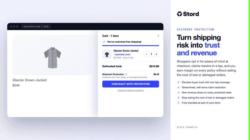 One-tap shipment protection added in cart by Stord