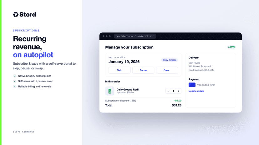 Self-serve subscription portal to skip, pause or swap