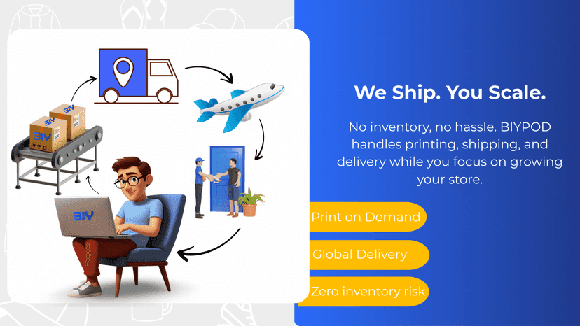 BIYPOD handles printing, shipping, and delivery for online store