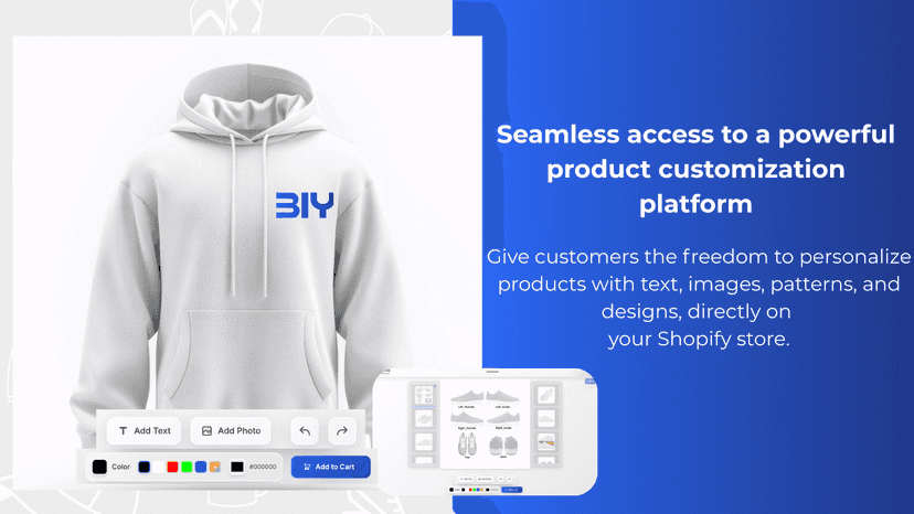Product customization platform with text, image, and design tool