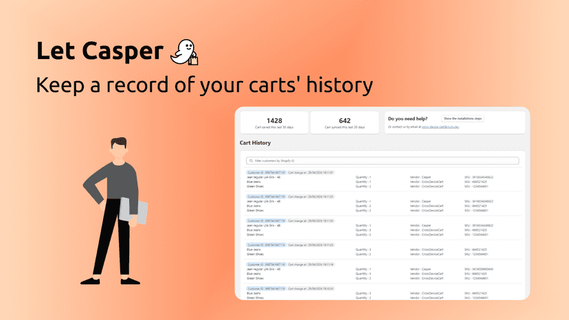 Casper app tracks and saves cart history. cart across devices