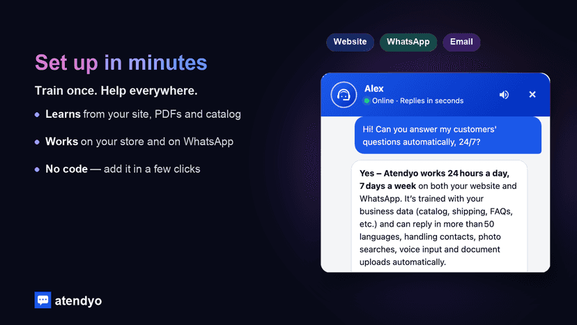 Atendyo assistant set up on store and WhatsApp