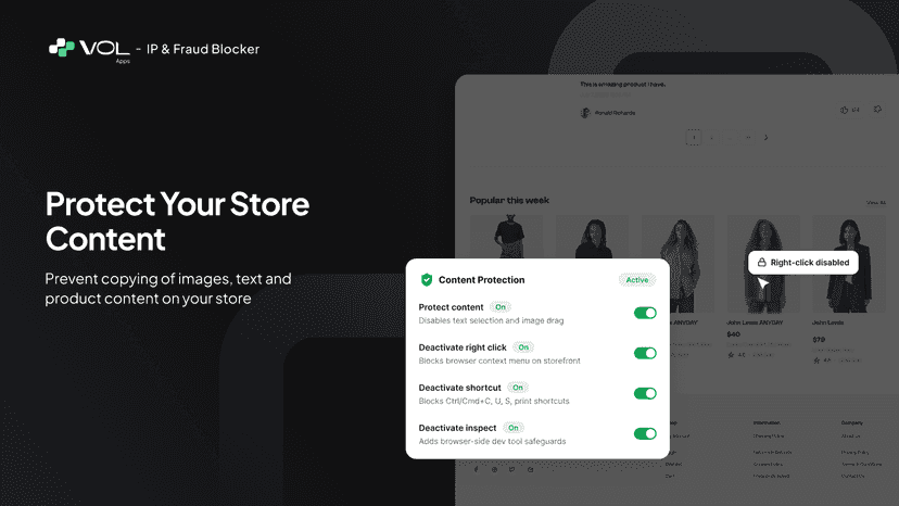 Protect store content and prevent copying actions