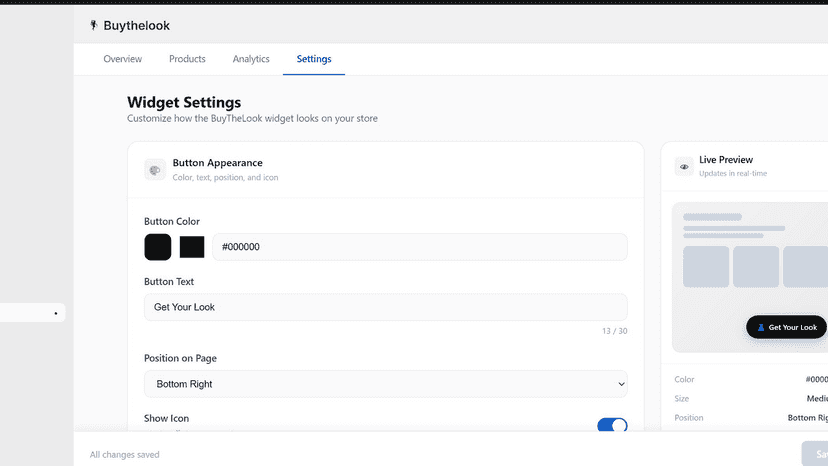 Widget customization with live preview