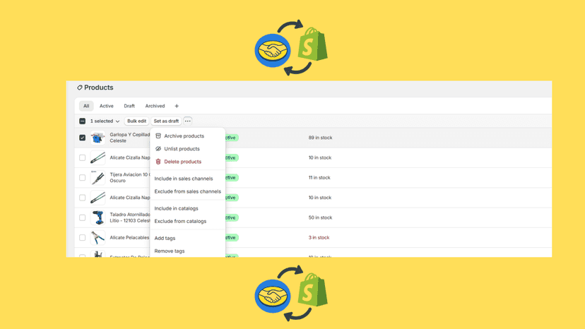 Elimina desde el panel nativo de shopify