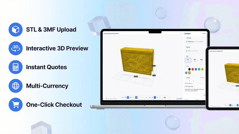 3D print quote calculator widget with interactive model viewer