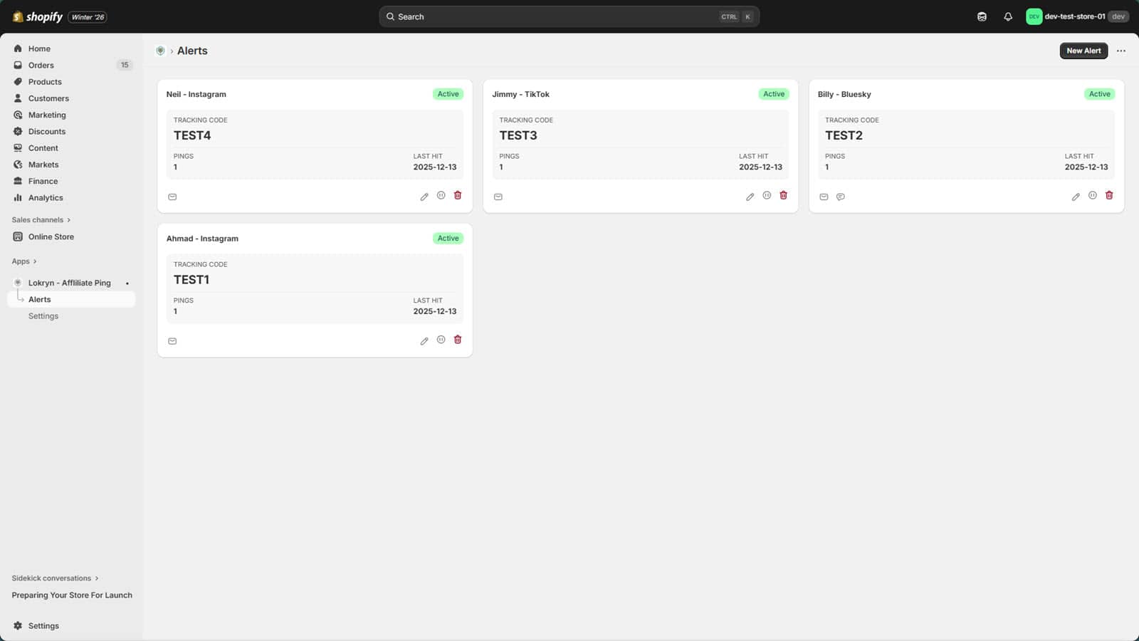 Affiliate Ping Current Alerts