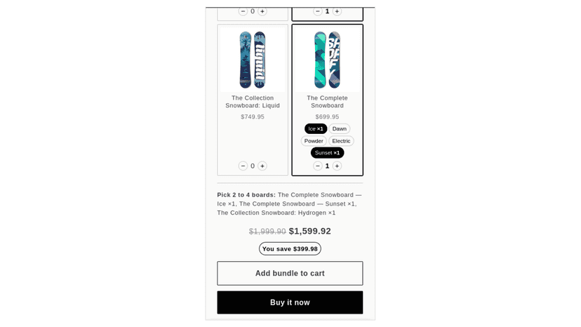 Mobile bundle picker with product grid and quantities