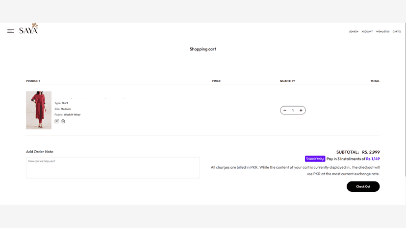 Baadmay Widget on cart page