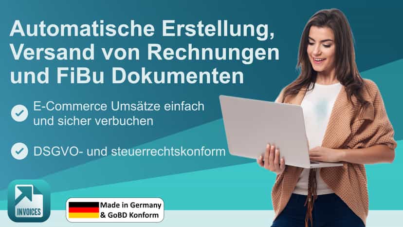 Automatische Rechnungen erstellen – Frau arbeitet am Laptop