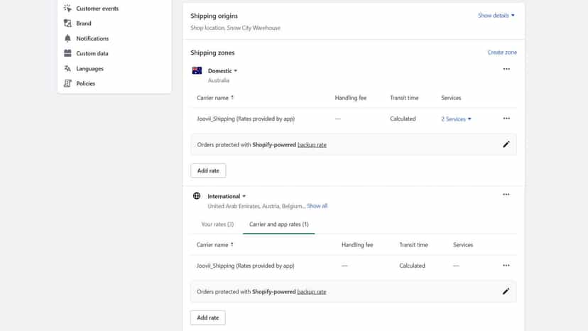 shopify shipping settings