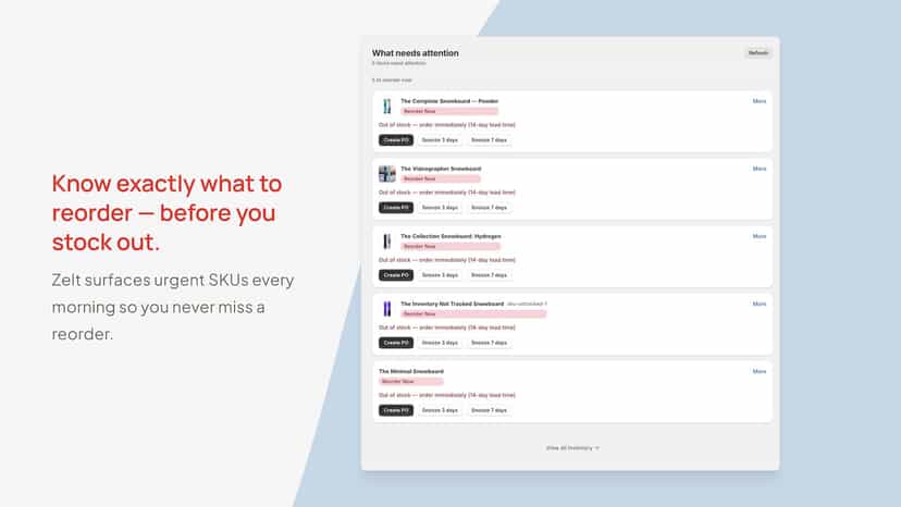 zelt sku page showing product