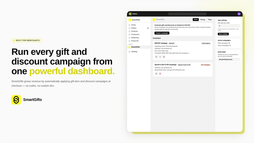 Run every gift and discount campaign from one powerful dashboard