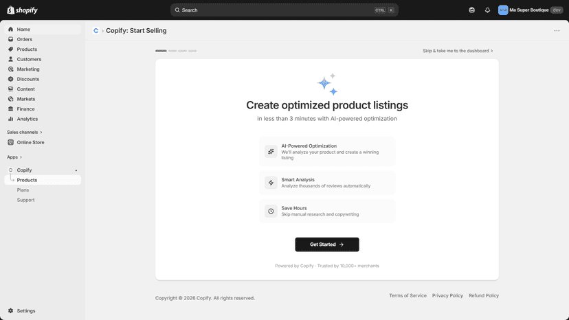 Seamless onboarding lets you create your first product in second