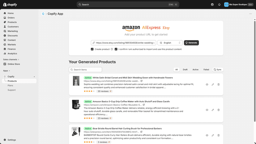 Easily manage your imported product listings