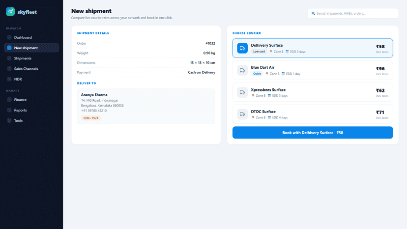 Compare 14+ courier rates and ship in one click