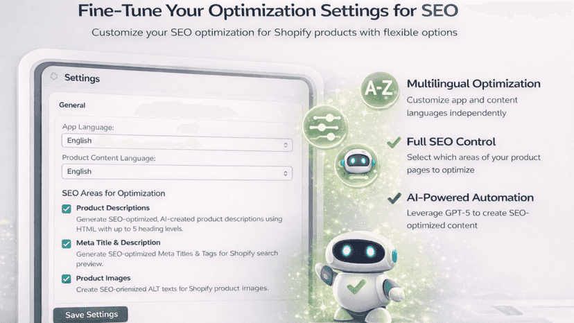 Shopify SEO settings with AI optimization and control