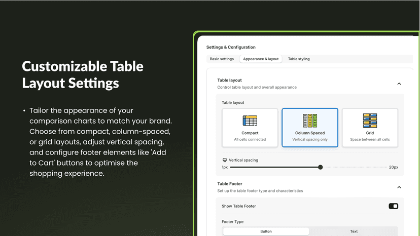 Customizable Table Layout Settings