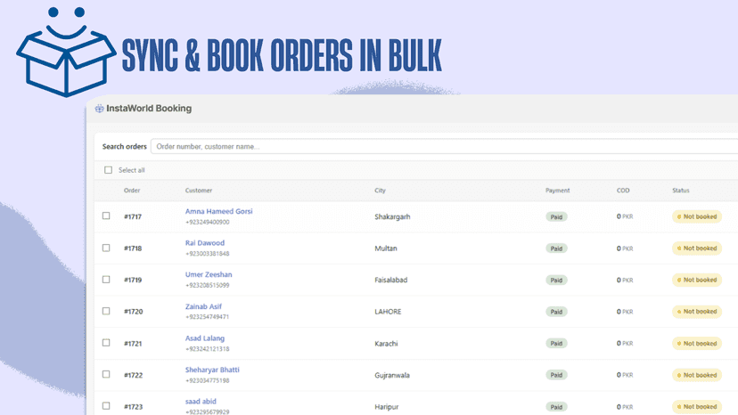 InstaWorld Booking dashboard to sync and book orders in bulk.