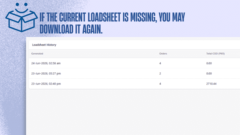 Download missing or past shipping loadsheets from your history.
