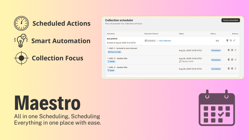 Schedule Collections changes such as Sale Channels, Suffix, ...