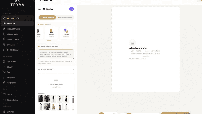 Tryva AI Studio Model Creator Product and Video Studio