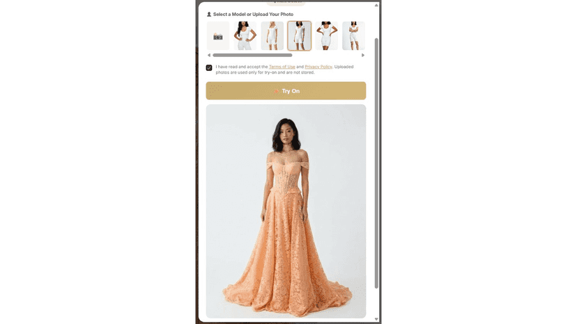 AI try-on result showing customer wearing the dress