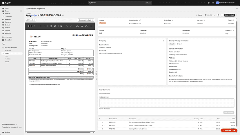 View both the original customer order and the digital version