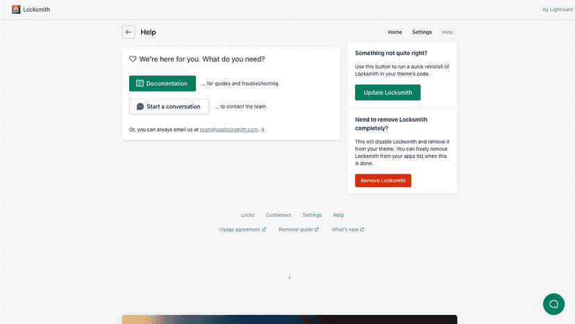 Locksmith help page
