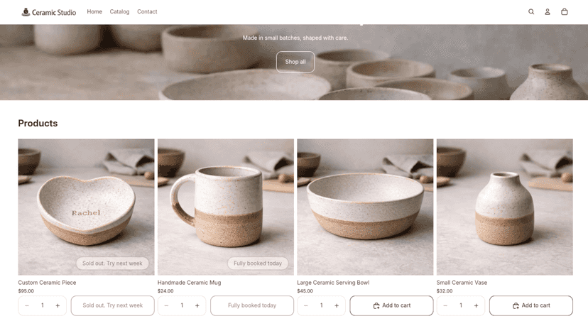Collection page with products limited by production capacity