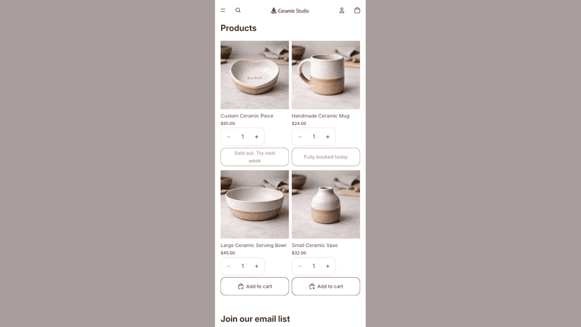 Collection page with products limited by production capacity