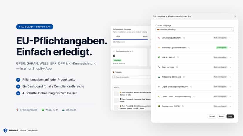 EU Guard: GPSR, GARAN, WEEE & mehr in einer Shopify-App