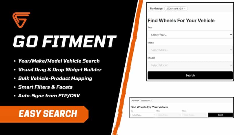 GoFitment Year Make Model fitment search widget for Shopify