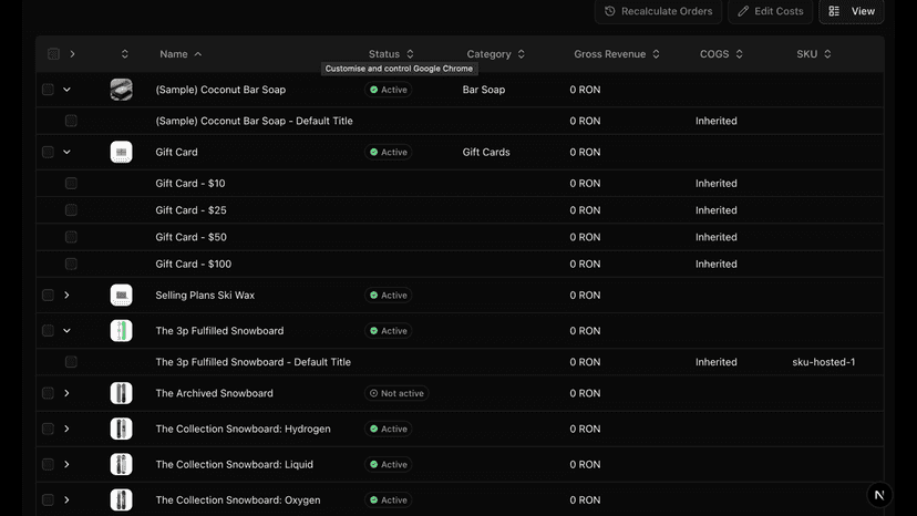 Products page