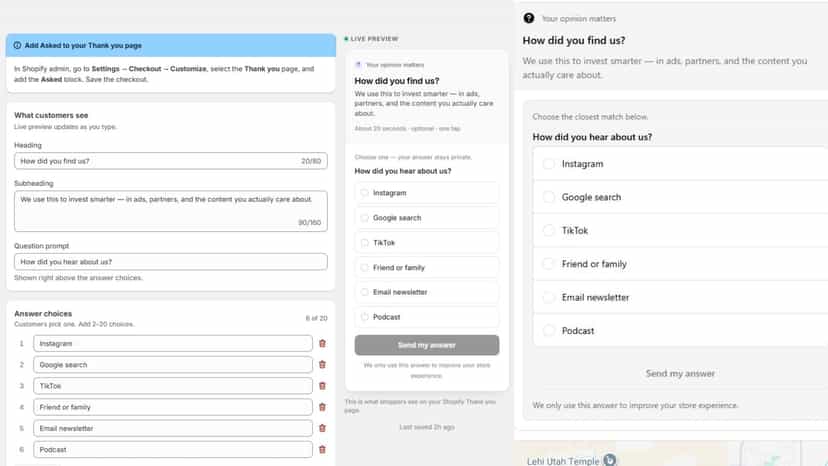 Easily create your survey and install it on the thank you page.