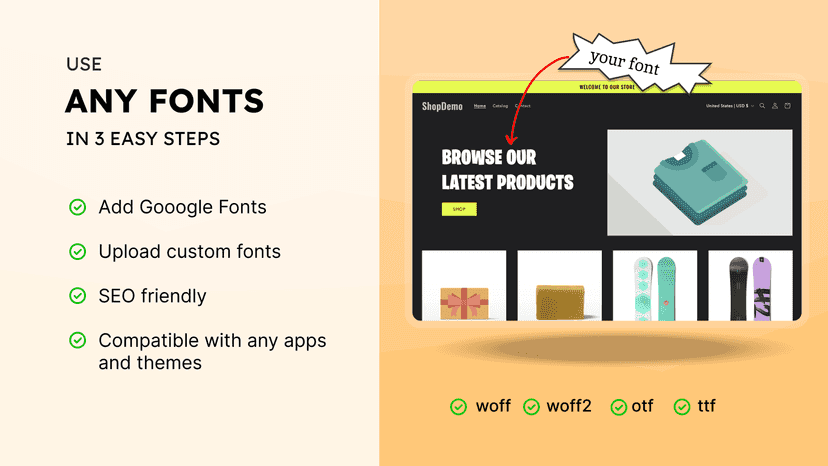 Use Google and custom fonts on Shopify store