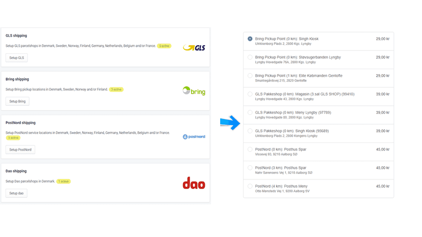 nordic shipping options main screen