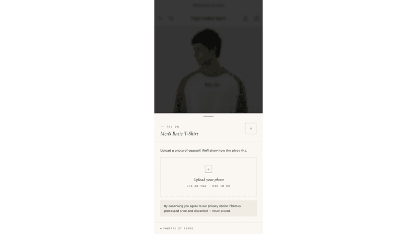 Shopper uploading a photo in the try-on dialog on mobile