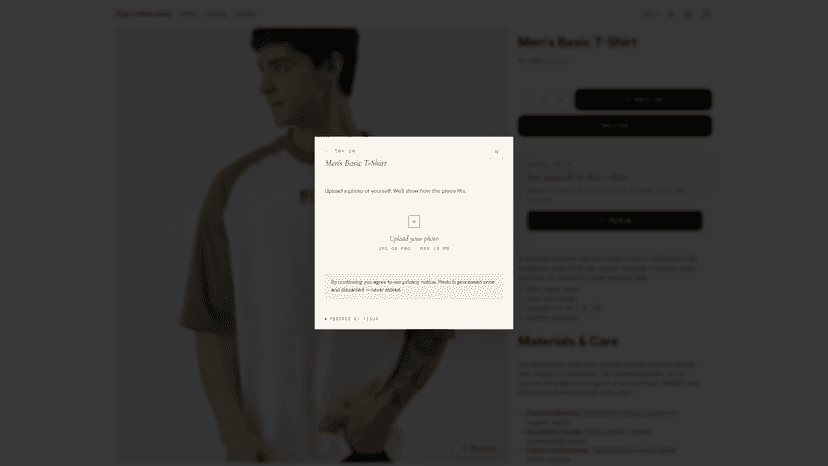 Shopper uploading a photo in the try-on dialog