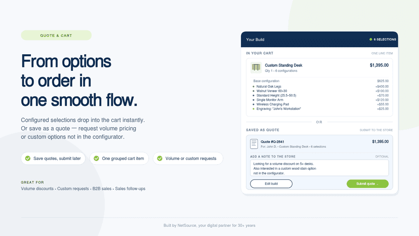 From options to order in one smooth flow.