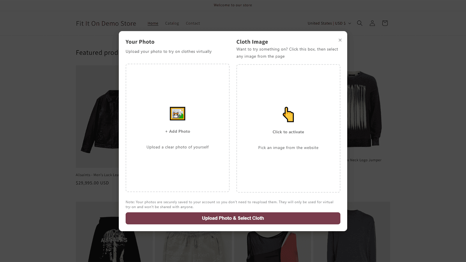 Upload photo and select clothing for virtual try-on